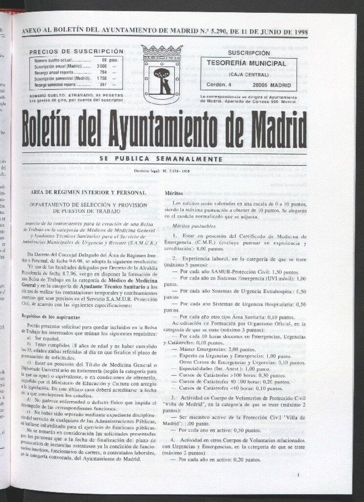 Miniatura de Anexo al Boletín del Ayuntamiento de Madrid del 11 de junio de 1998