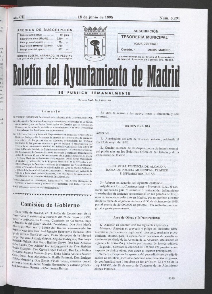 Miniatura de Boletín del Ayuntamiento de Madrid del 18 de junio de 1998