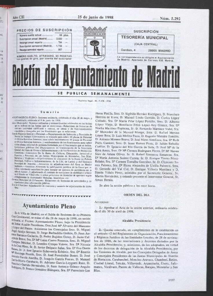 Miniatura de Boletín del Ayuntamiento de Madrid del 25 de junio de 1998