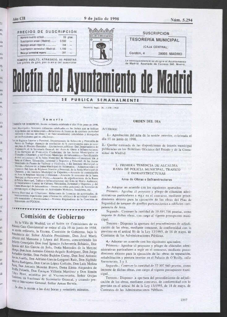 Miniatura de Boletín del Ayuntamiento de Madrid del 9 de julio de 1998