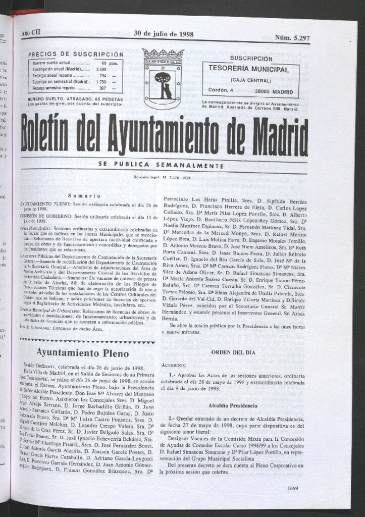 Miniatura de Boletín del Ayuntamiento de Madrid del 30 de julio de 1998