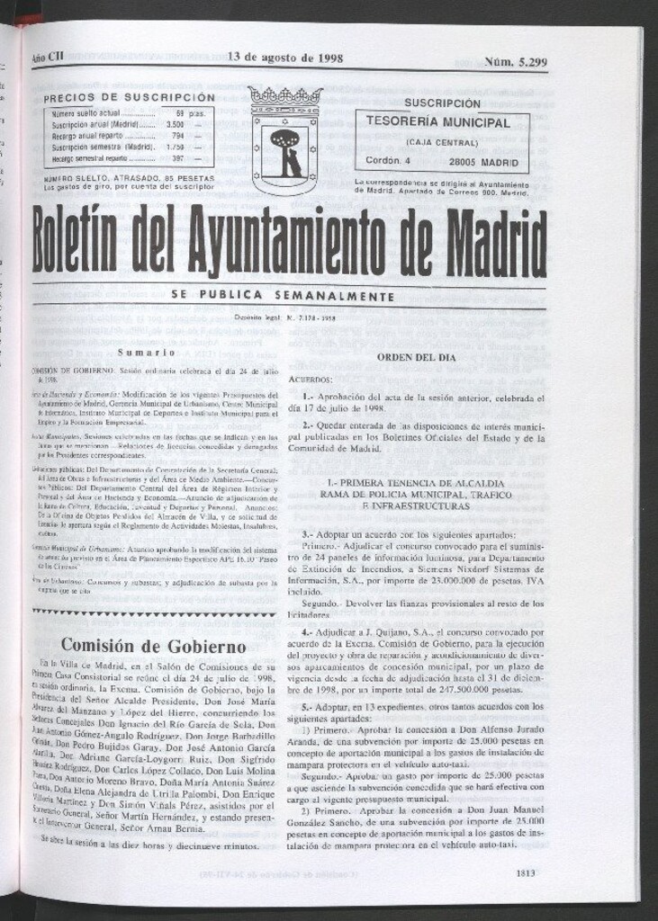 Miniatura de Boletín del Ayuntamiento de Madrid del 13 de agosto de 1998