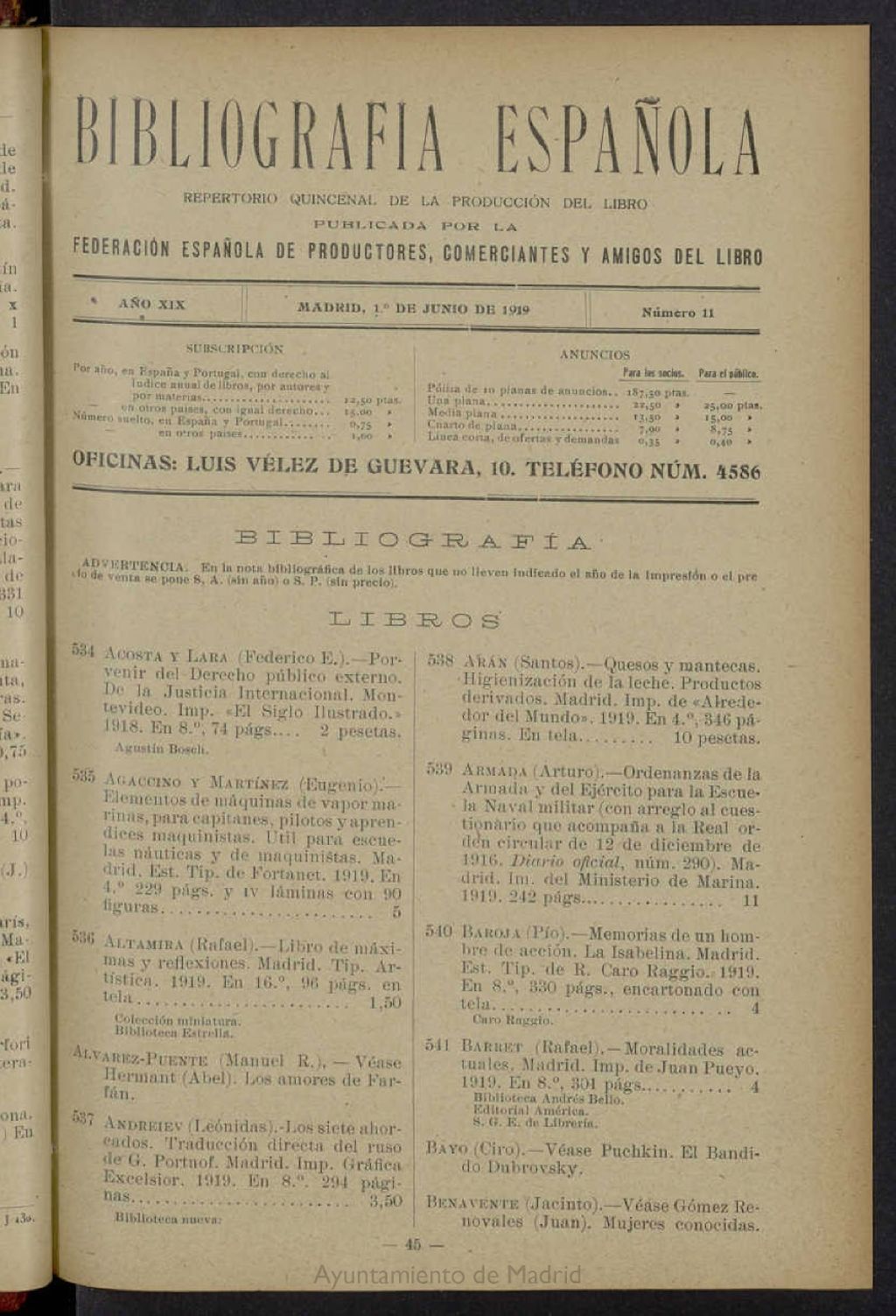 Miniatura de Bibliografía Española del 1 de junio de 1919