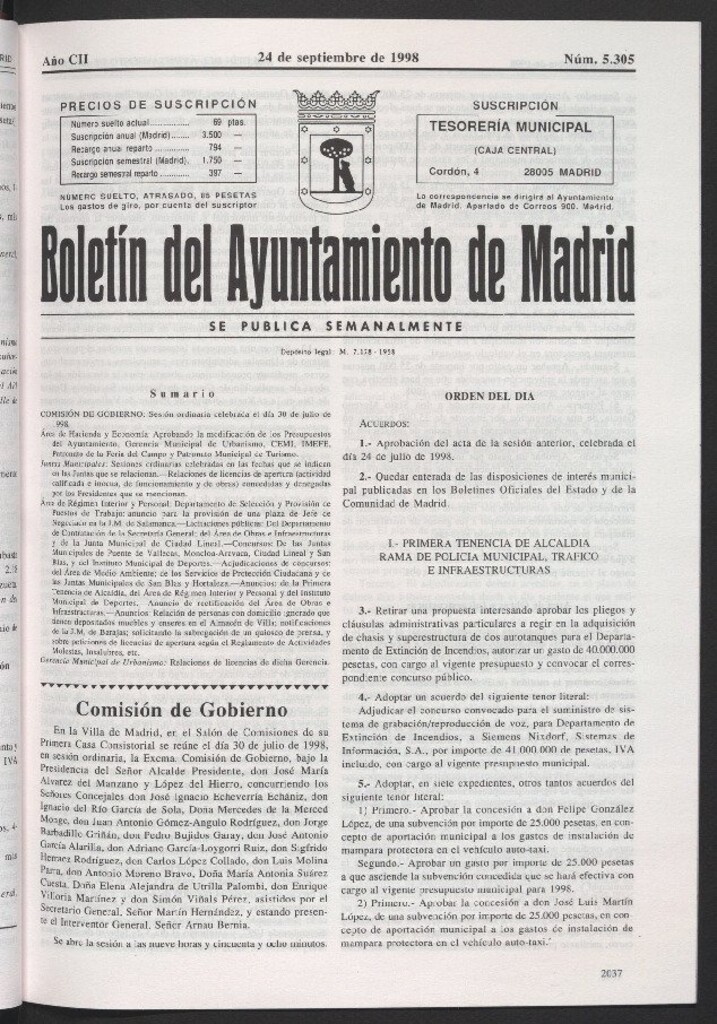 Miniatura de Boletín del Ayuntamiento de Madrid del 24 de septiembre de 1998