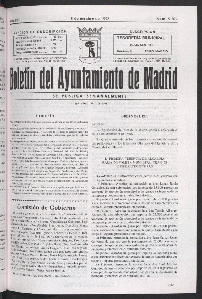 Miniatura de Boletín del Ayuntamiento de Madrid del 8 de octubre de 1998