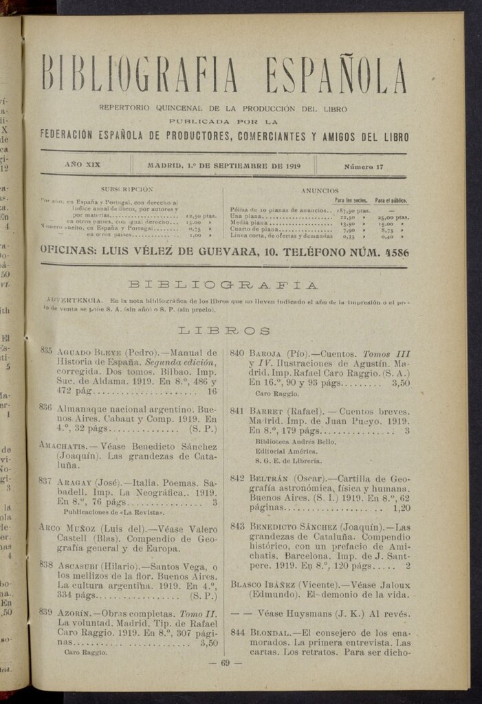 Miniatura de Bibliografía Española del 1 de septiembre de 1919