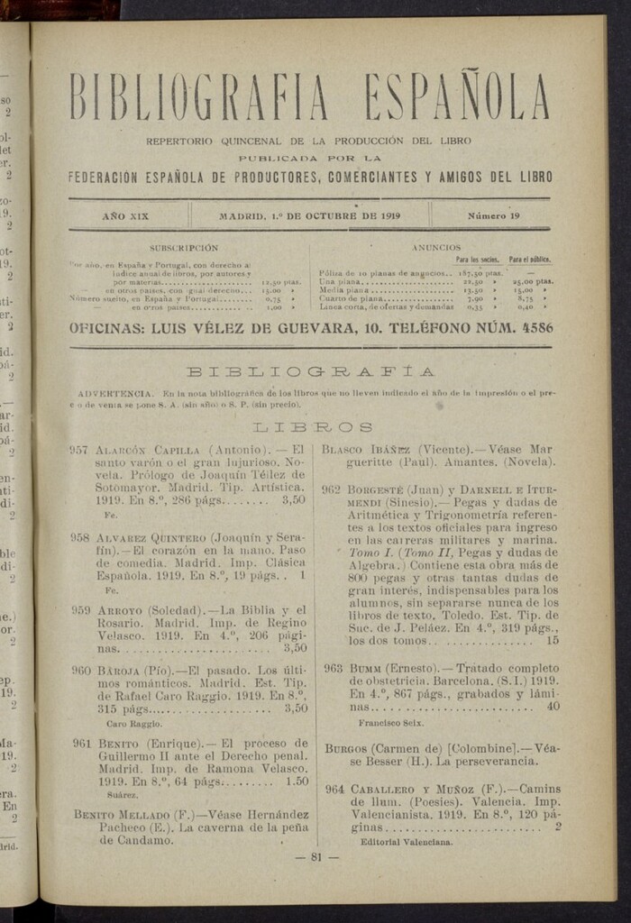 Miniatura de Bibliografía Española del 1 de octubre de 1919