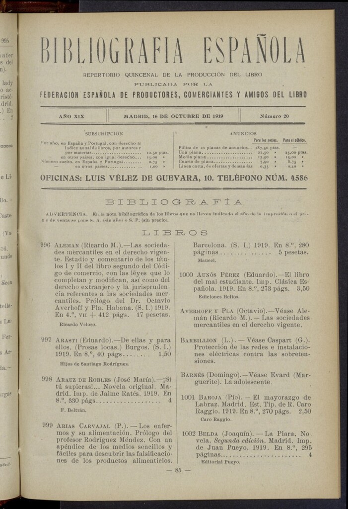 Miniatura de Bibliografía Española del 16 de octubre de 1919