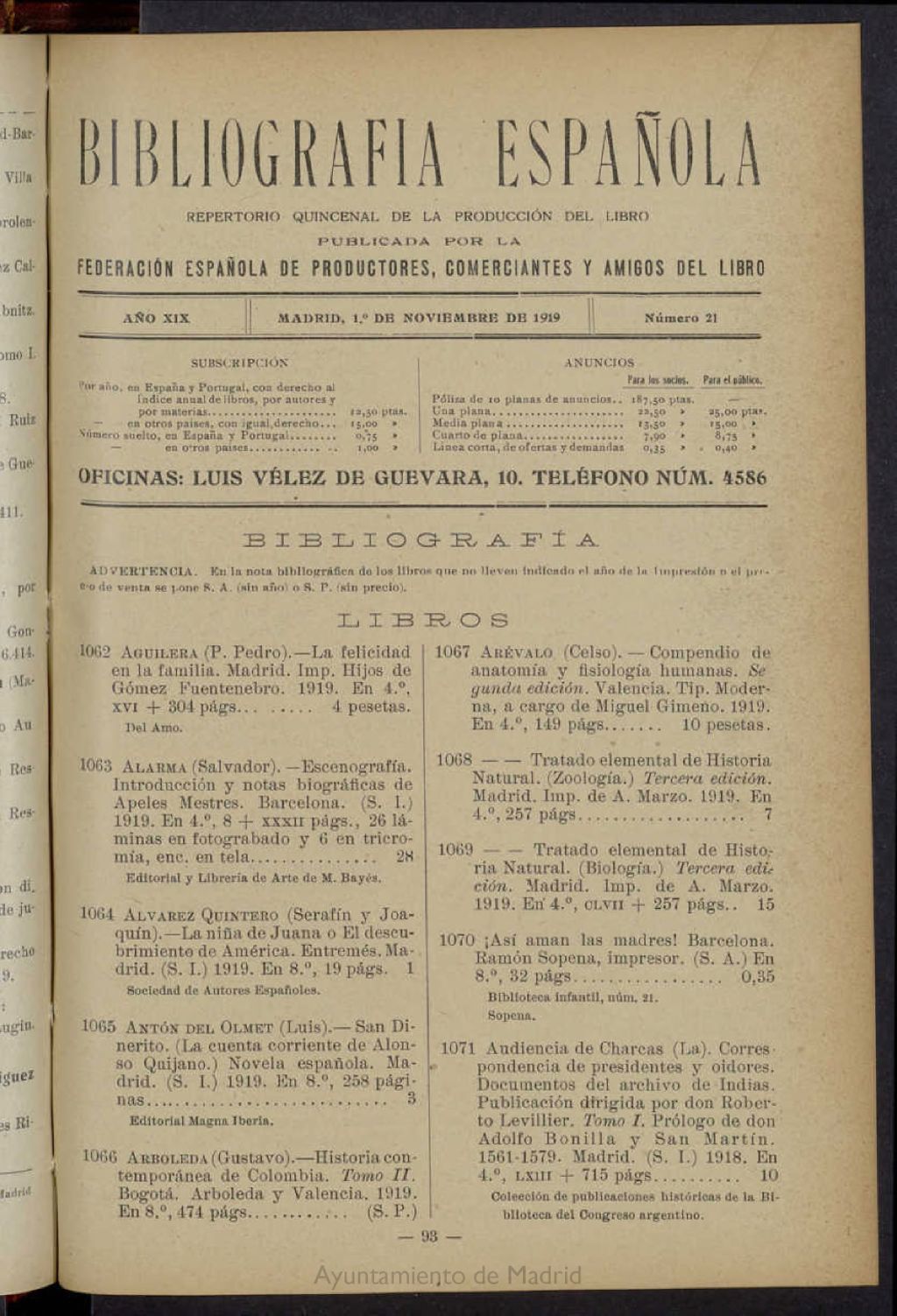 Miniatura de Bibliografía Española del 1 de noviembre de 1919