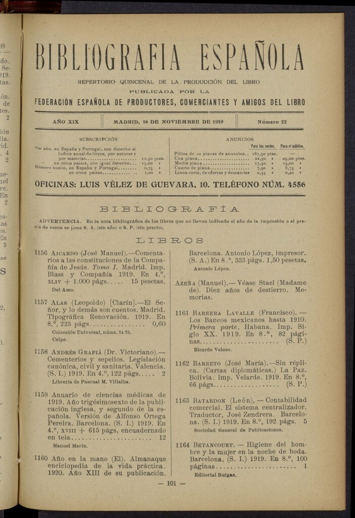 Miniatura de Bibliografía Española del 16 de noviembre de 1919