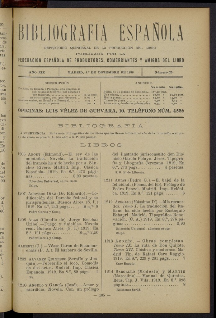 Miniatura de Bibliografía Española del 1 de diciembre de 1919