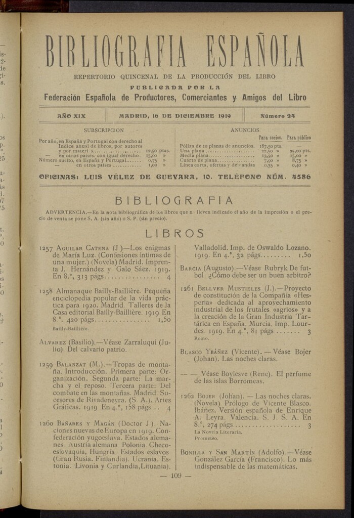 Miniatura de Bibliografía Española del 16 de diciembre de 1919