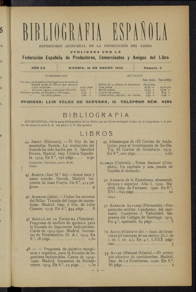 Miniatura de Bibliografía Española del 16 de enero de 1920