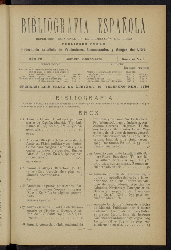Miniatura de Bibliografía Española de marzo de 1920