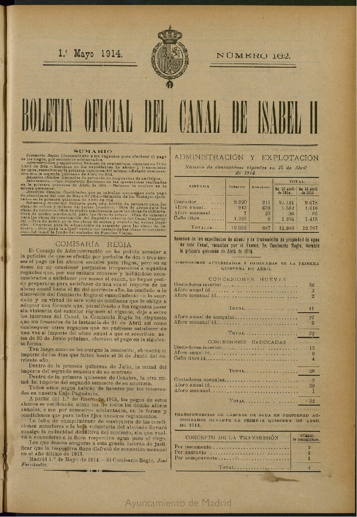 Miniatura de Boletín Oficial del Canal de Isabel II del 1 de mayo de 1914, nº 162