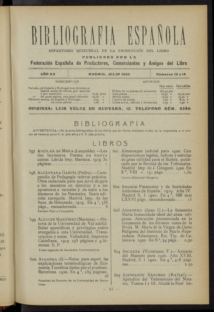 Miniatura de Bibliografía Española de julio de 1920