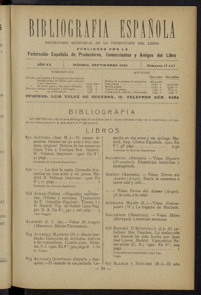 Miniatura de Bibliografía Española de septiembre de 1920