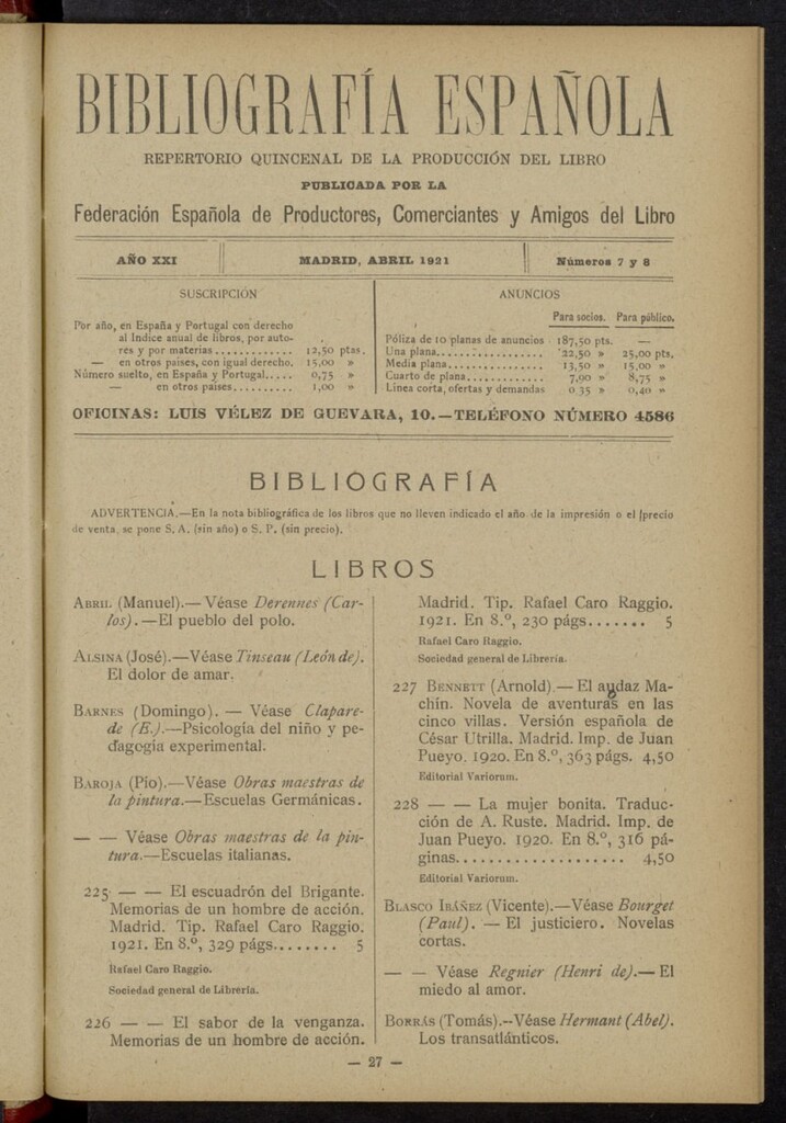 Miniatura de Bibliografía Española de abril de 1921