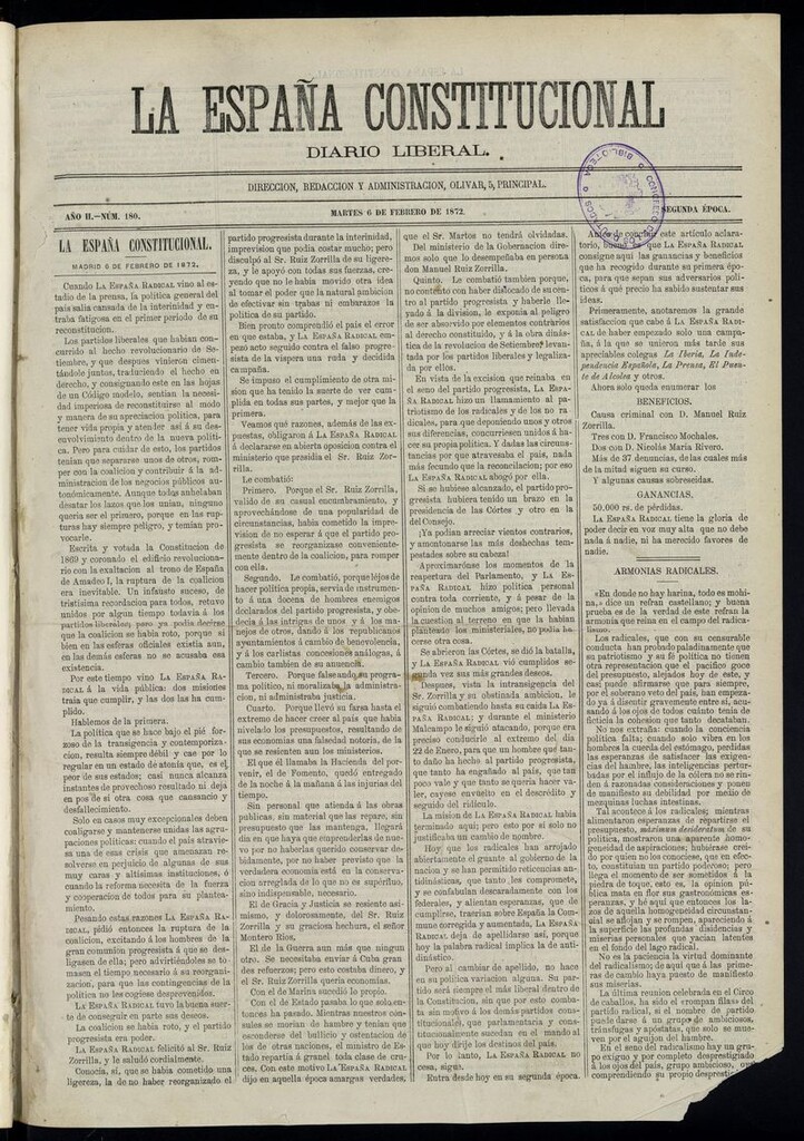 Miniatura de La España Constitucional: diario liberal