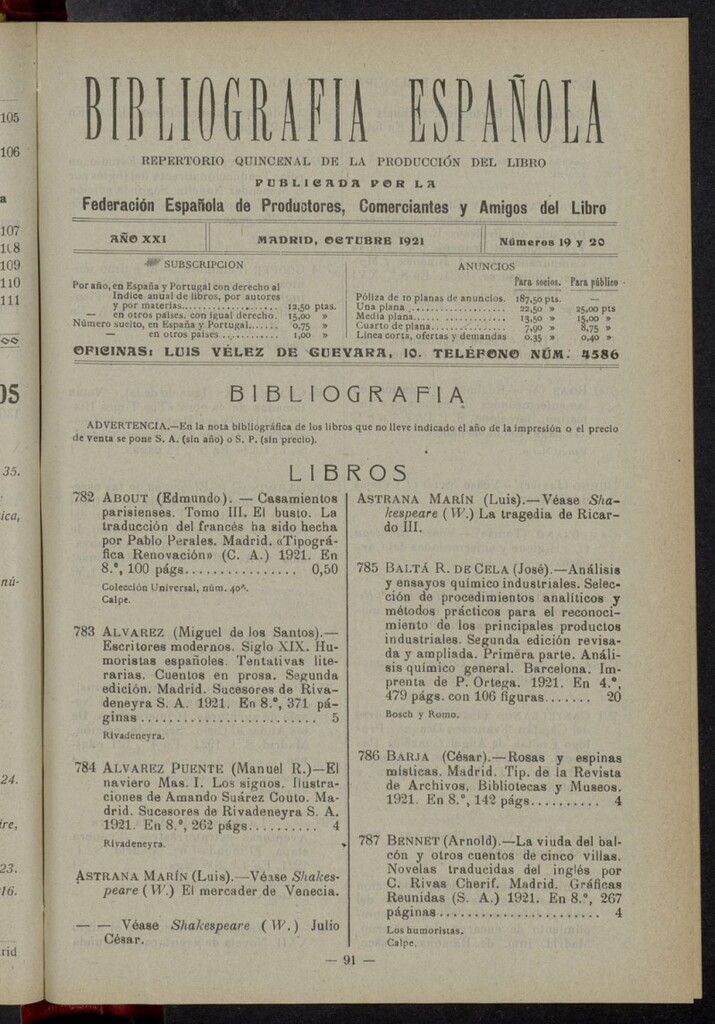 Miniatura de Bibliografía Española de octubre de 1921