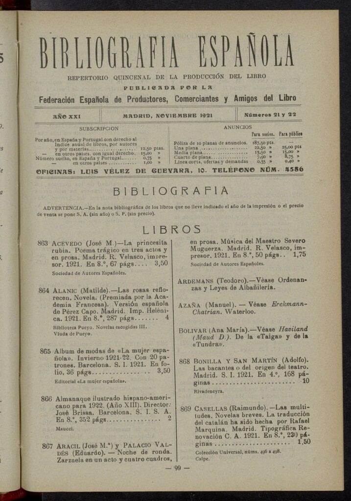 Miniatura de Bibliografía Española de noviembre de 1921
