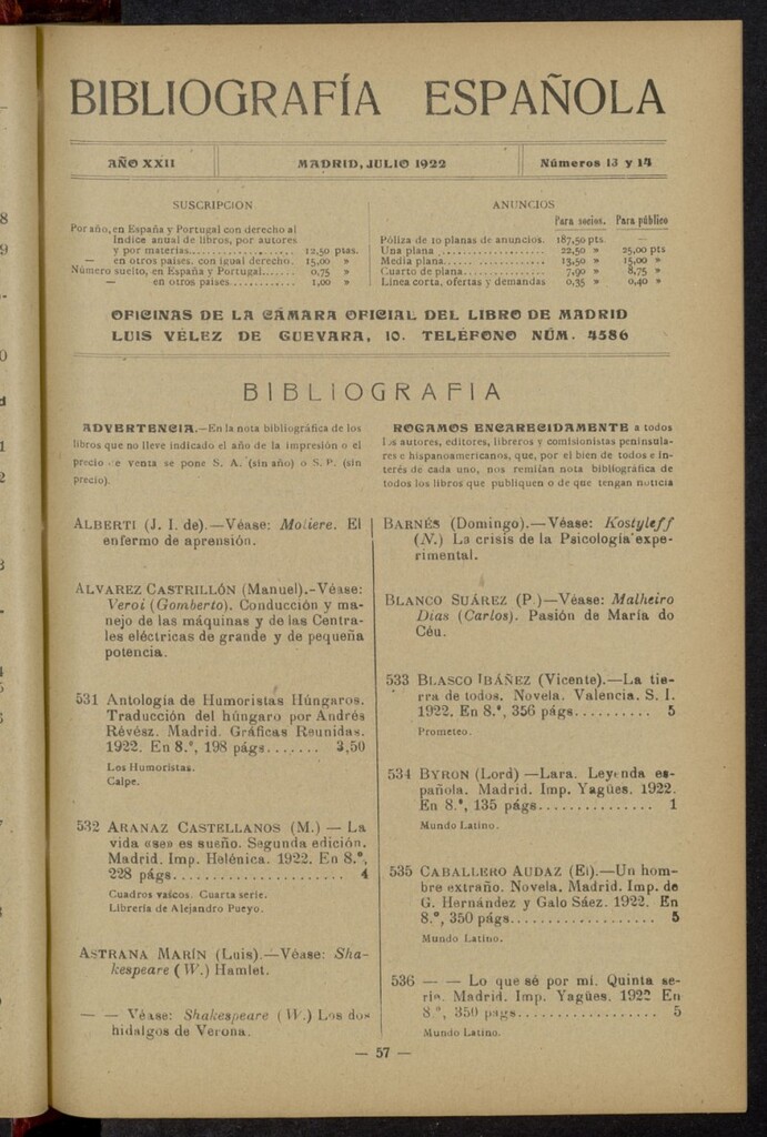 Miniatura de Bibliografía Española de julio de 1922