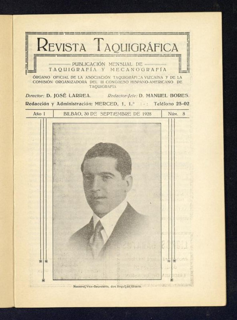 Miniatura de Revista Taquigrafica, Bilbao 30 de septiembre de 1928, nº 8