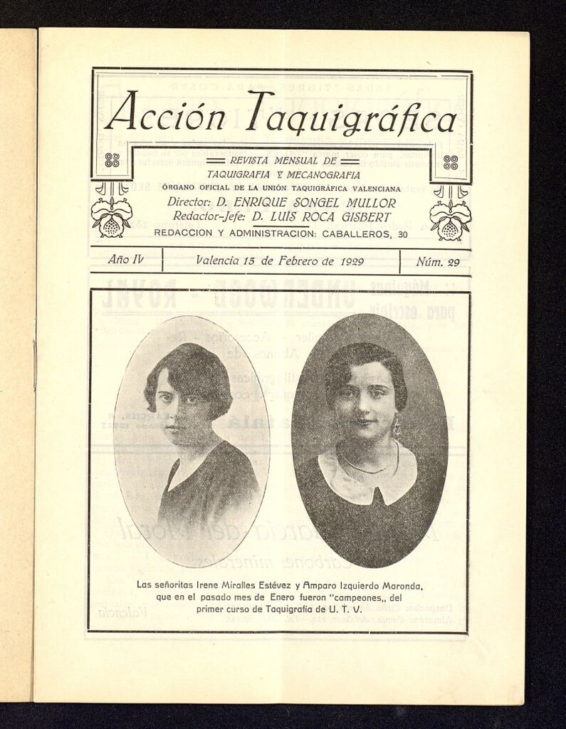 Miniatura de Acción Taquigráfica: Revista mensual de Estenografía y Taquigrafía del 15 de febrero de 1929, nº 29