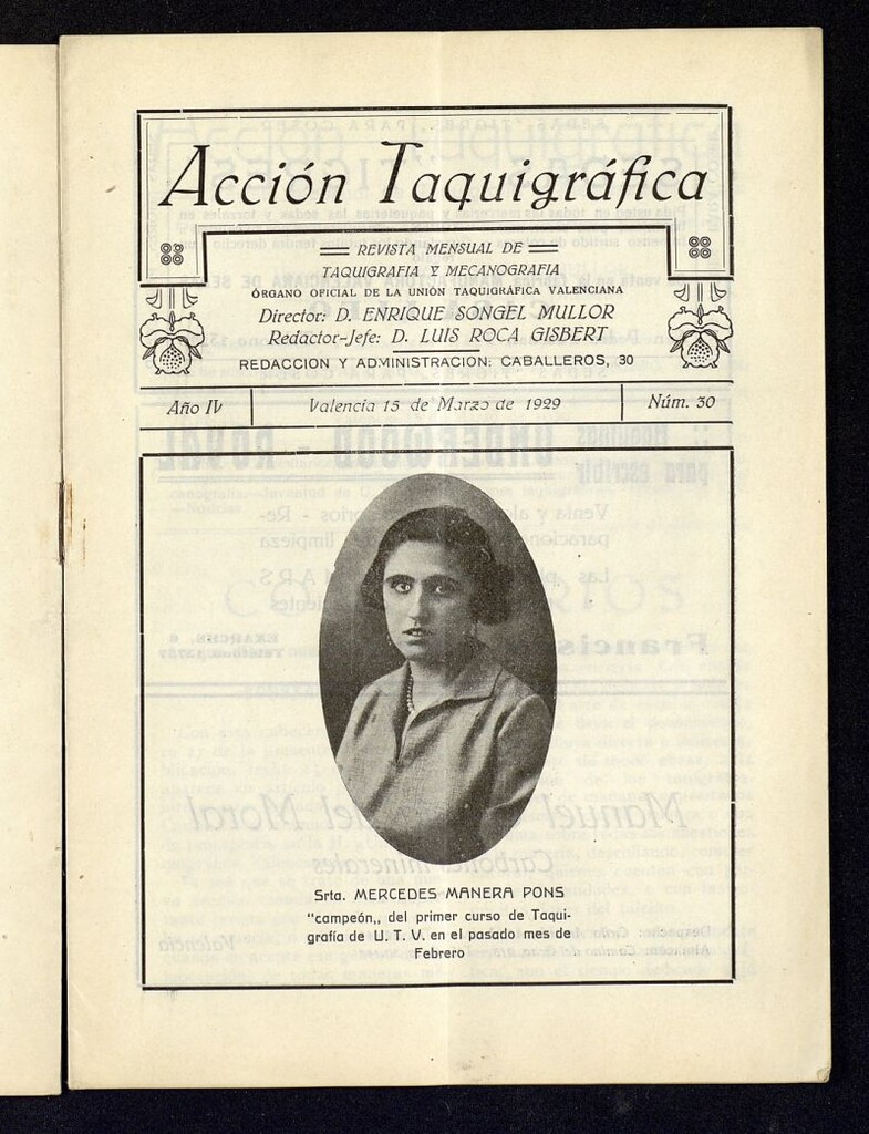 Miniatura de Acción Taquigráfica: Revista mensual de Estenografía y Taquigrafía del 15 de marzo de 1929, nº 30