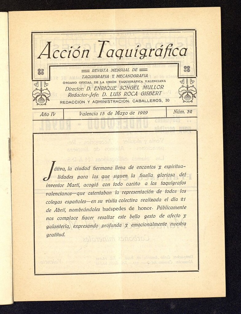 Miniatura de Acción Taquigráfica: Revista mensual de Estenografía y Taquigrafía del 15 de mayo de 1929, nº 32
