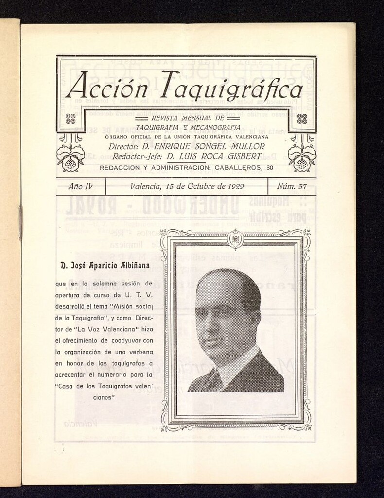 Miniatura de Acción Taquigráfica: Revista mensual de Estenografía y Taquigrafía del 15 de octubre de 1929, nº 37