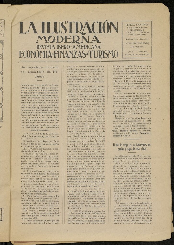Miniatura de La Ilustración Moderna Ibero-Americana del 31 de diciembre de 1938, nº 135
