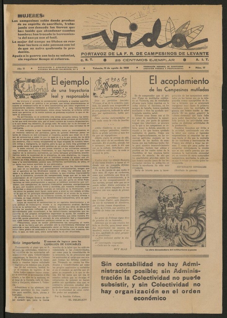 Miniatura de Vida : portavoz de la F.R. de Campesinos de Levante : CNT, AIT