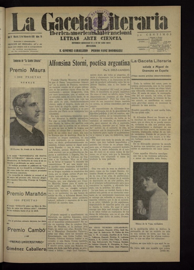 Miniatura de La Gaceta Literaria : ibérica, americana, internacional del 15 de febrero de 1930, nº 76