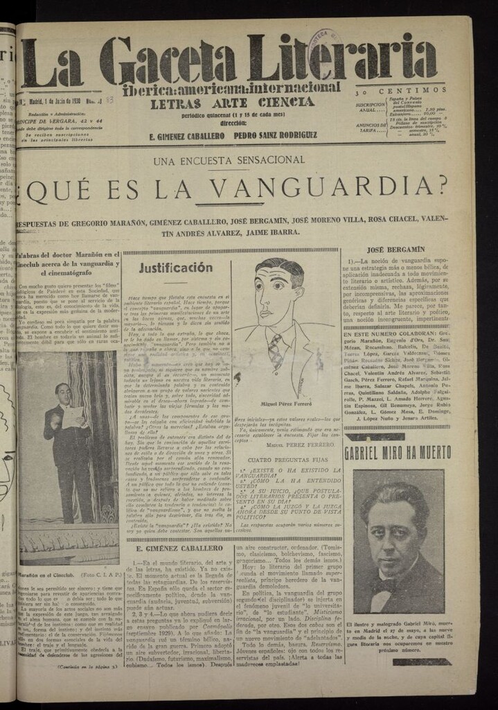 Miniatura de La Gaceta Literaria : ibérica, americana, internacional del 1 de junio de 1930, nº 83