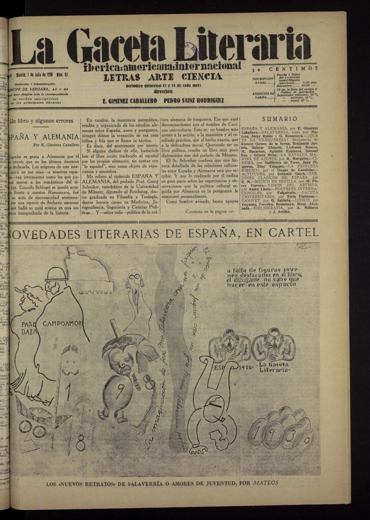 Miniatura de La Gaceta Literaria : ibérica, americana, internacional del 1 de julio de 1930, nº 85