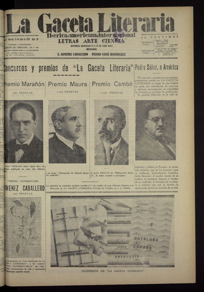 Miniatura de La Gaceta Literaria : ibérica, americana, internacional del 15 de julio de 1930, nº 86