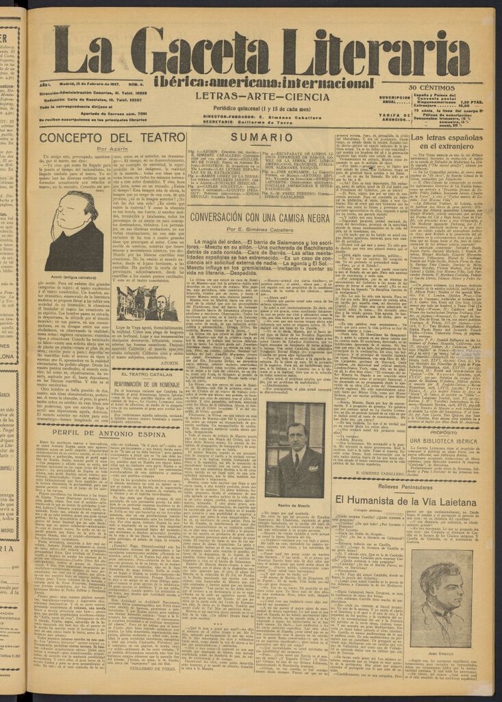 Miniatura de La Gaceta Literaria : ibérica, americana, internacional del 15 de febrero de 1927, nº 4
