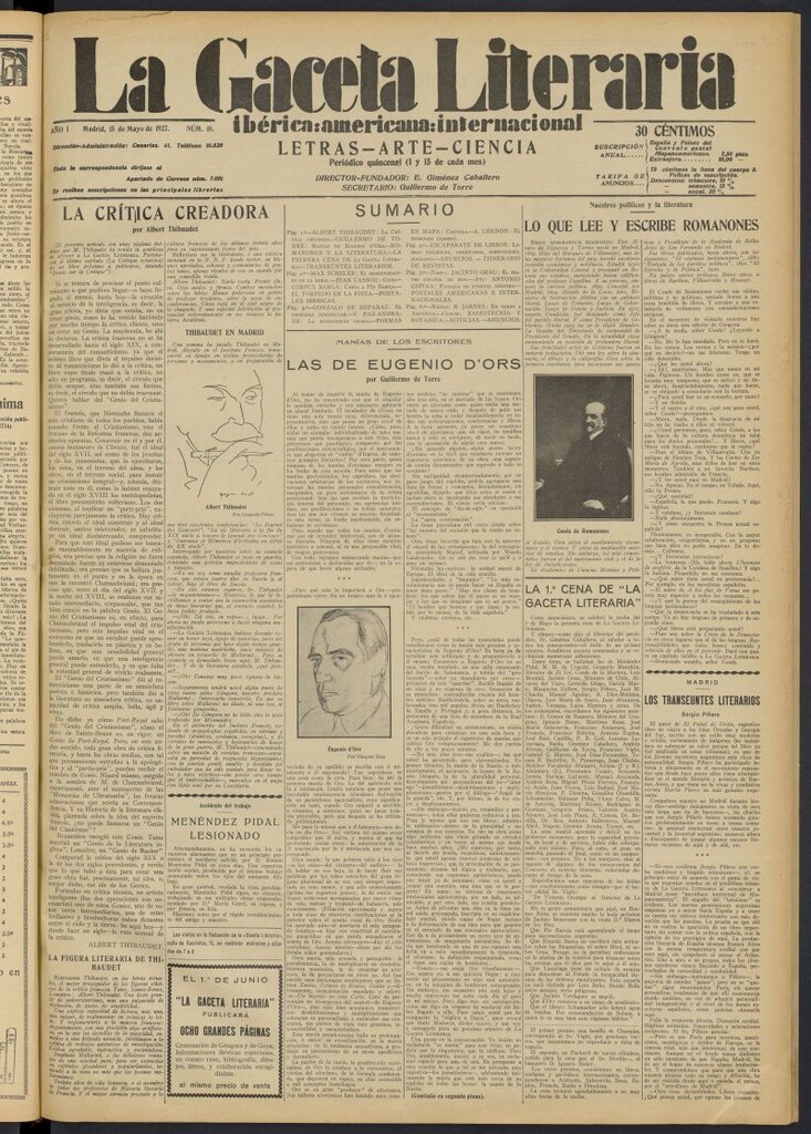 Miniatura de La Gaceta Literaria : ibérica, americana, internacional del 15 de mayo de 1927, nº 10