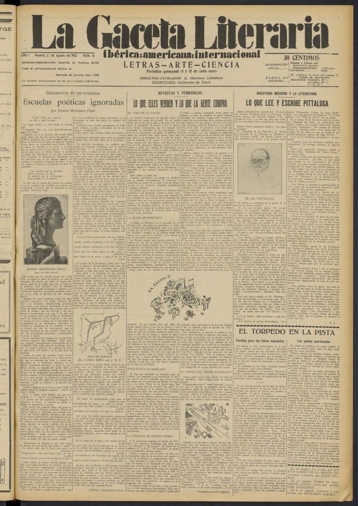 Miniatura de La Gaceta Literaria : ibérica, americana, internacional del 1 de agosto de 1927, nº 15