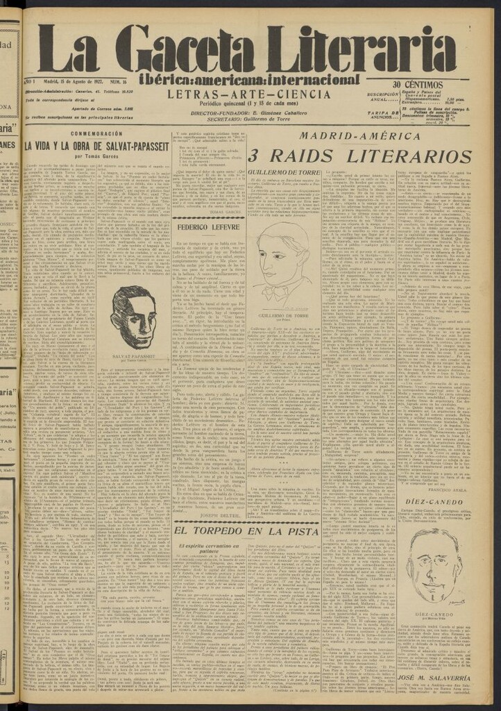 Miniatura de La Gaceta Literaria : ibérica, americana, internacional del 15 de agosto de 1927, nº 16