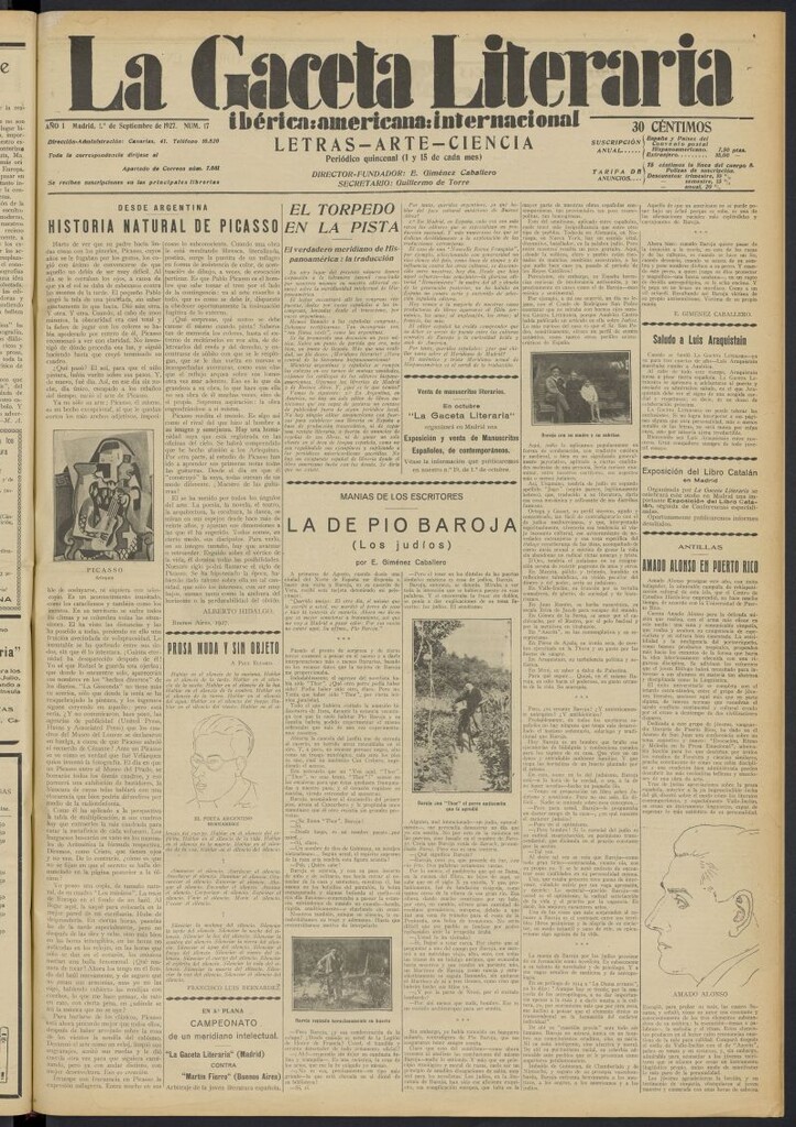Miniatura de La Gaceta Literaria : ibérica, americana, internacional del 1 de septiembre de 1927, nº 17