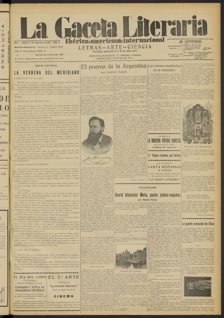 Miniatura de La Gaceta Literaria : ibérica, americana, internacional del 15 de septiembre de 1927, nº 18