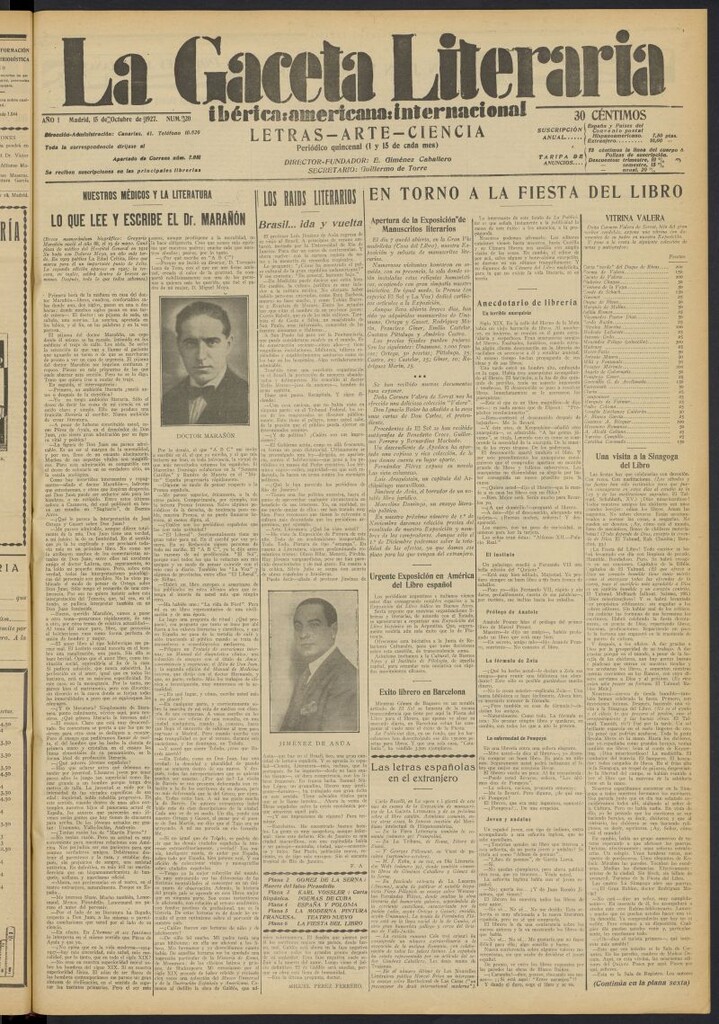 Miniatura de La Gaceta Literaria : ibérica, americana, internacional del 15 de octubre de 1927, nº 20