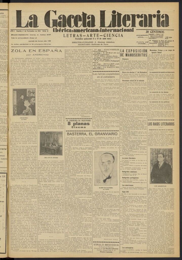 Miniatura de La Gaceta Literaria : ibérica, americana, internacional del 1 de noviembre de 1927, nº 21