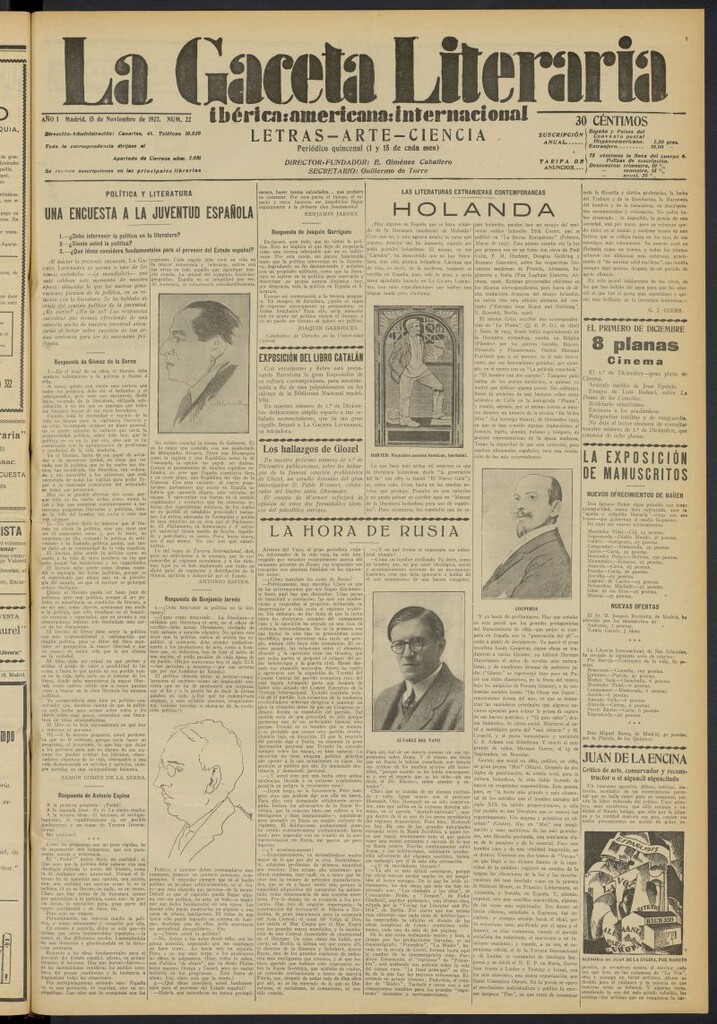 Miniatura de La Gaceta Literaria : ibérica, americana, internacional del 15 de noviembre de 1927, nº 22