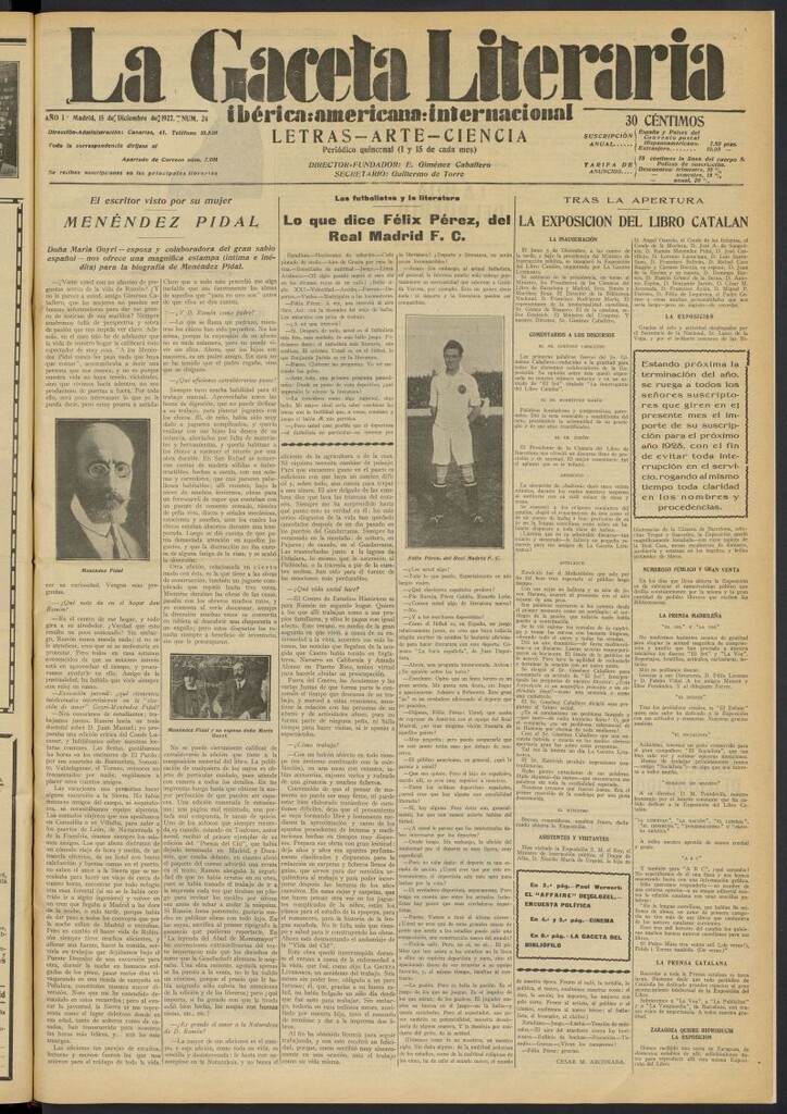 Miniatura de La Gaceta Literaria : ibérica, americana, internacional del 15 de diciembre de 1927, nº 24