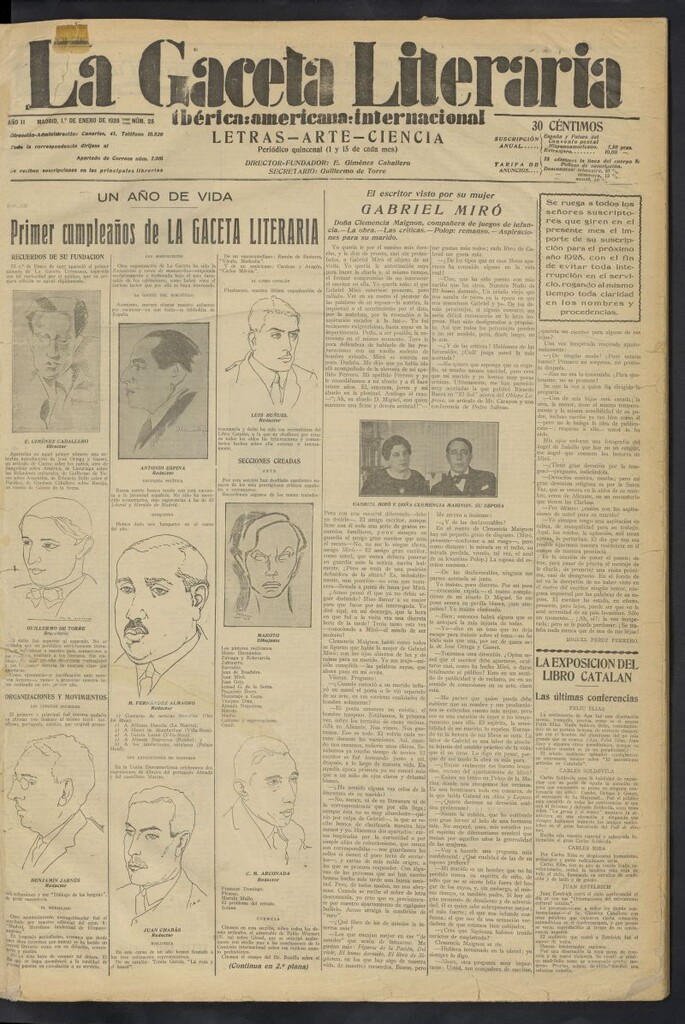 Miniatura de La Gaceta Literaria : ibérica, americana, internacional del 1 de enero de 1928, nº 25