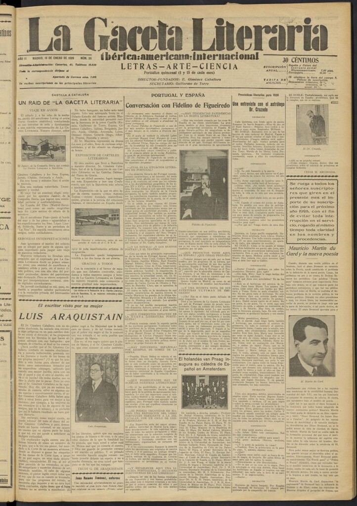 Miniatura de La Gaceta Literaria : ibérica, americana, internacional del 15 de enero de 1928, nº 26