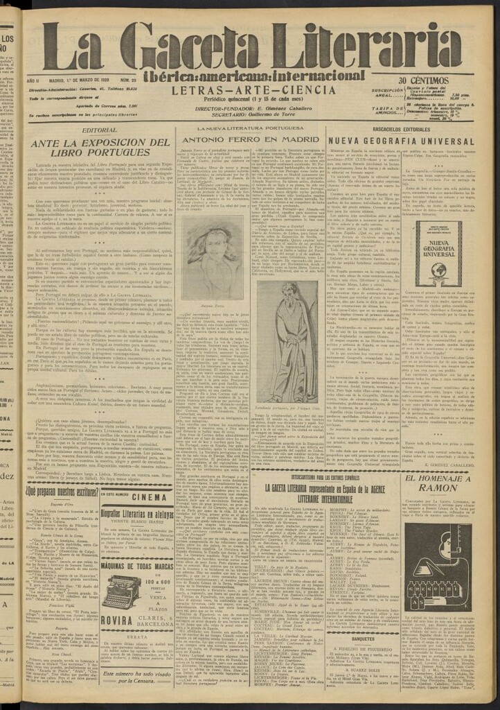 Miniatura de La Gaceta Literaria : ibérica, americana, internacional del 1 de marzo de 1928, nº 29